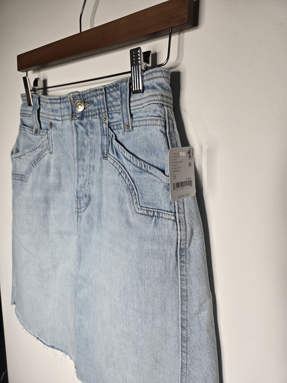 NWT Free People We The Free Suzy Denim Skirt Frayed Raw Hem Blue Sun Stoned 27 - Picture 7 of 16